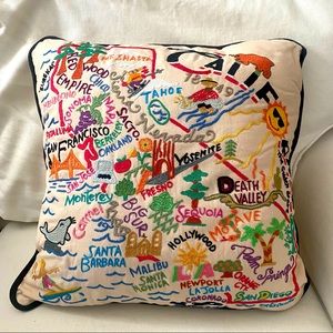 California Cat Studio Hand Embroidered Pillow